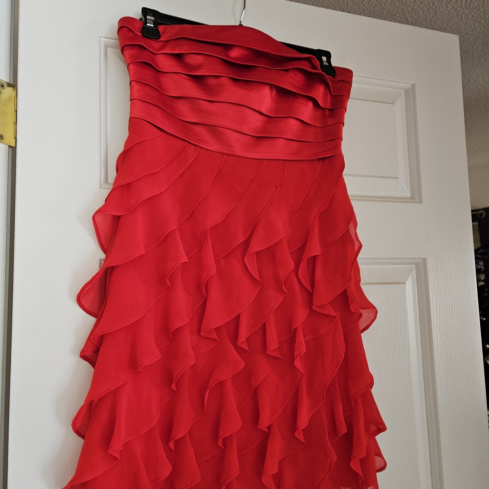 Arden B Strapless Red Ruffled Dress